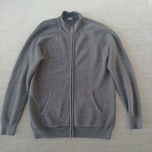 Jeremy Argyle NYC Sweater Men L Gray Full Zip Merino Wool Mock Neck Stretch Knit